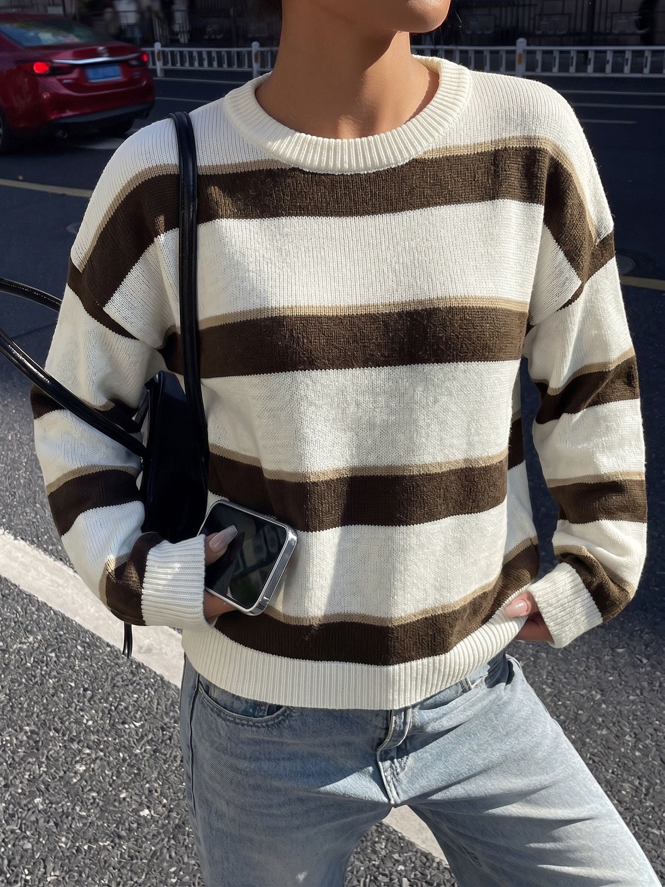 Cozy Striped Crewneck Knit Sweater