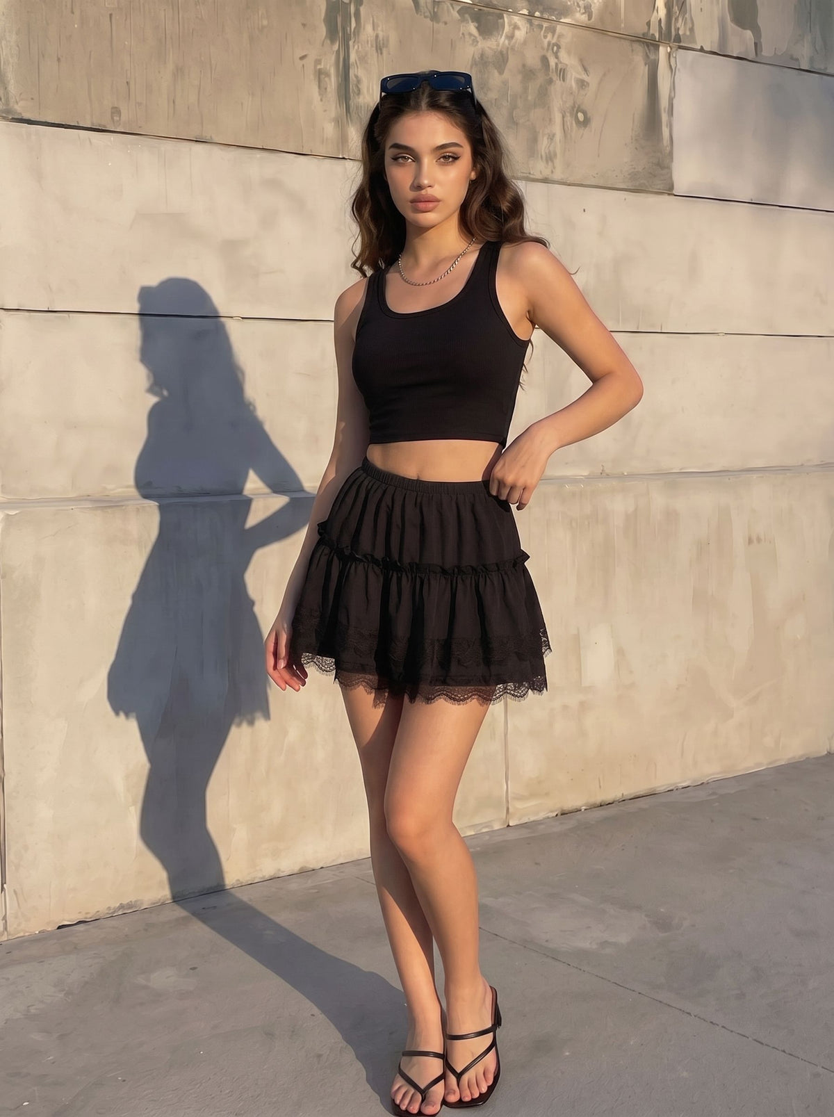 Leopard Print Lace Trim Mini Skirt