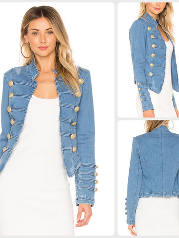 Military Inspired Gold Button Denim Jacket