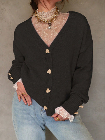 Gold Heart Button Knit Cardigan