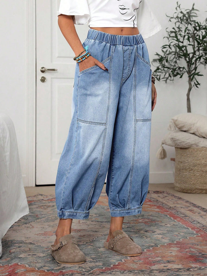 High Waisted Elastic Jogger Jeans