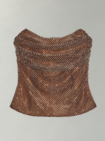 Sparkly Rhinestone Cowl Neck Skirt Set