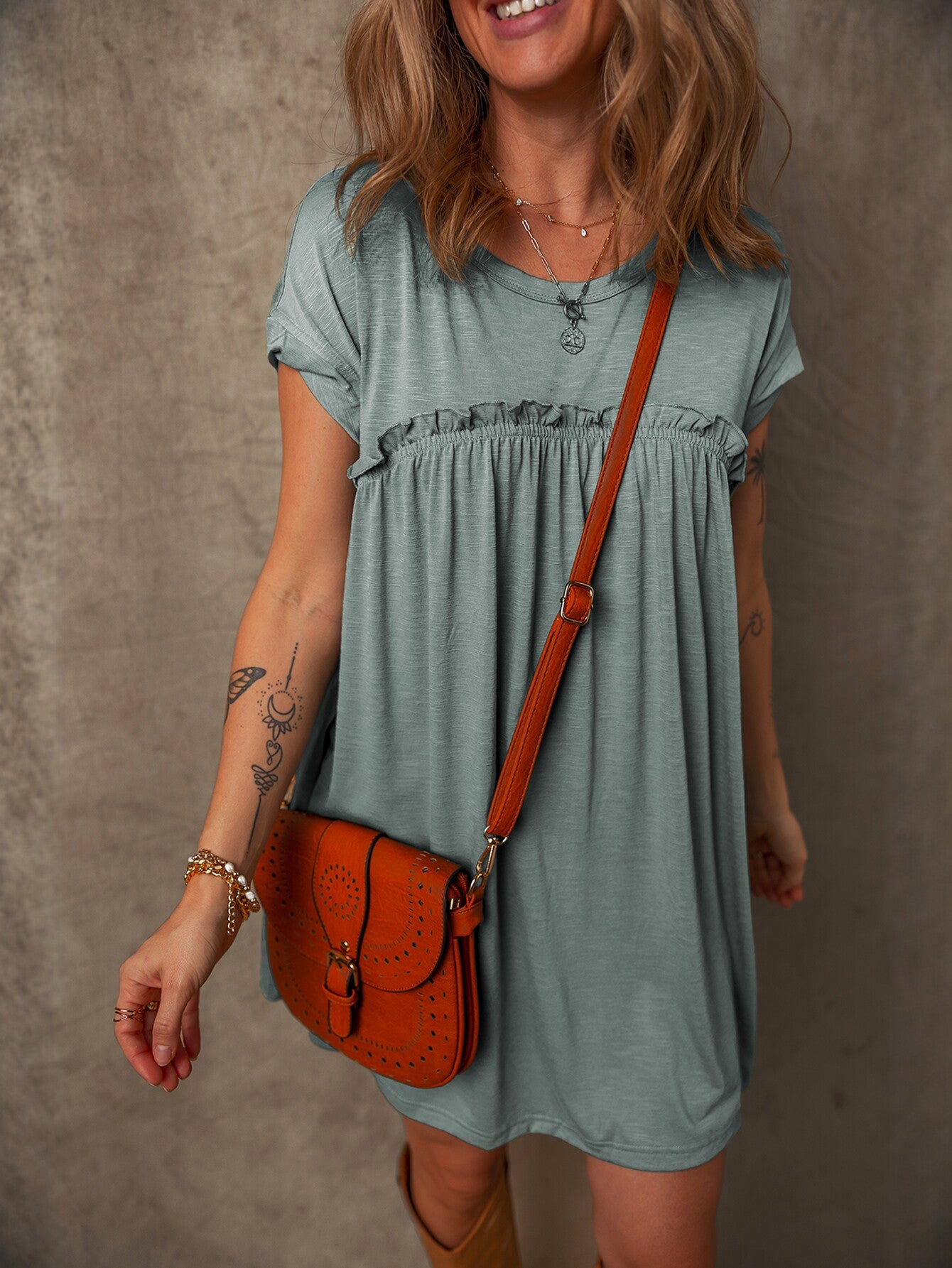 Ruffle Loose Fit Mini Dress