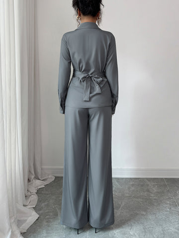 Elegant Wrap Buttoned Pant Set