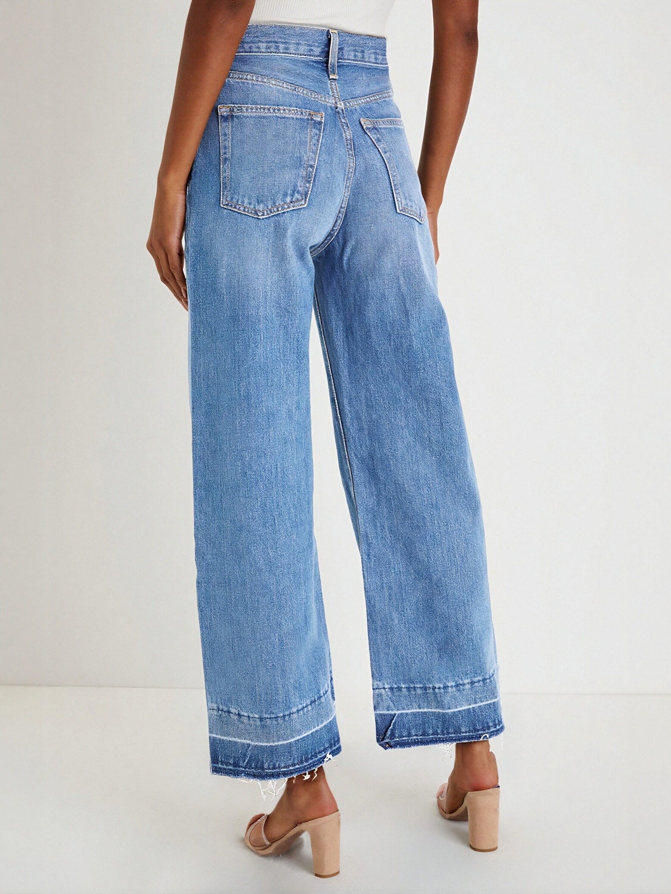 High Rise Raw Hem Wide Leg Jeans