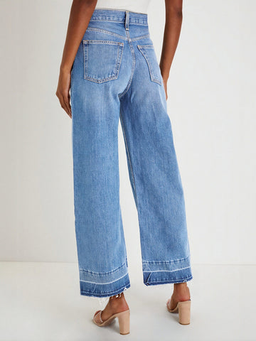 High Rise Raw Hem Wide Leg Jeans