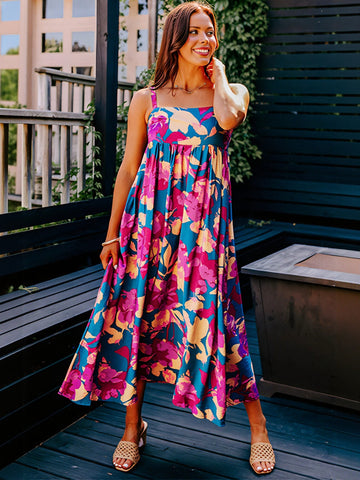 Floral Print Sleeveless Maxi Dress