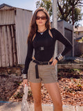 Cutout Buckle Detail Long Sleeve Bodysuit