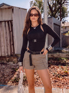 Cutout Buckle Detail Long Sleeve Bodysuit