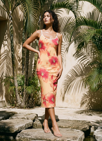 CAPRI Floral Print Sleeveless Bodycon Midi Dress