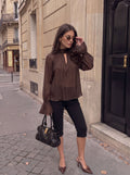 Sheer Ruffle Sleeve Mock Neck Blouse
