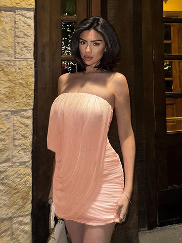 Draped Strapless Ruched Mini Dress