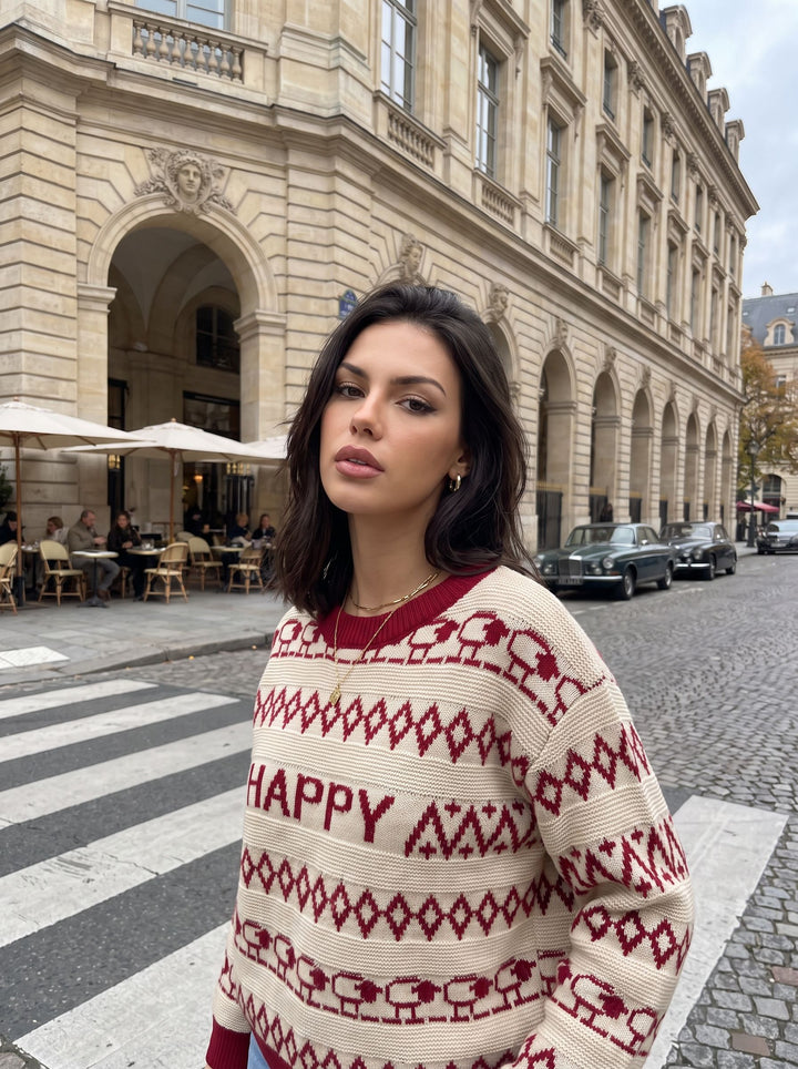 Cozy Festive Graphic Knit Pullover Sweater