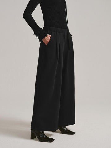 Urban Revivo Pleated Wide Leg Pants-Black