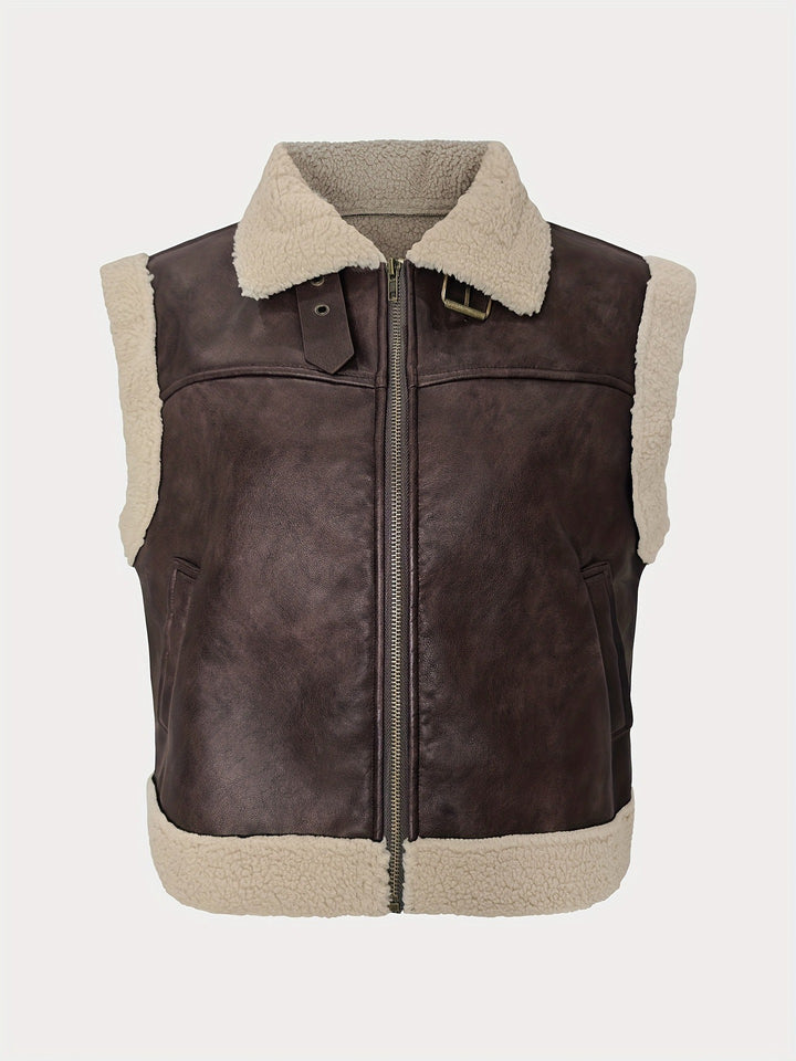 Faux Leather Sherpa Trim Vest