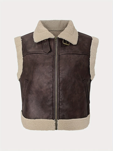Faux Leather Sherpa Trim Vest