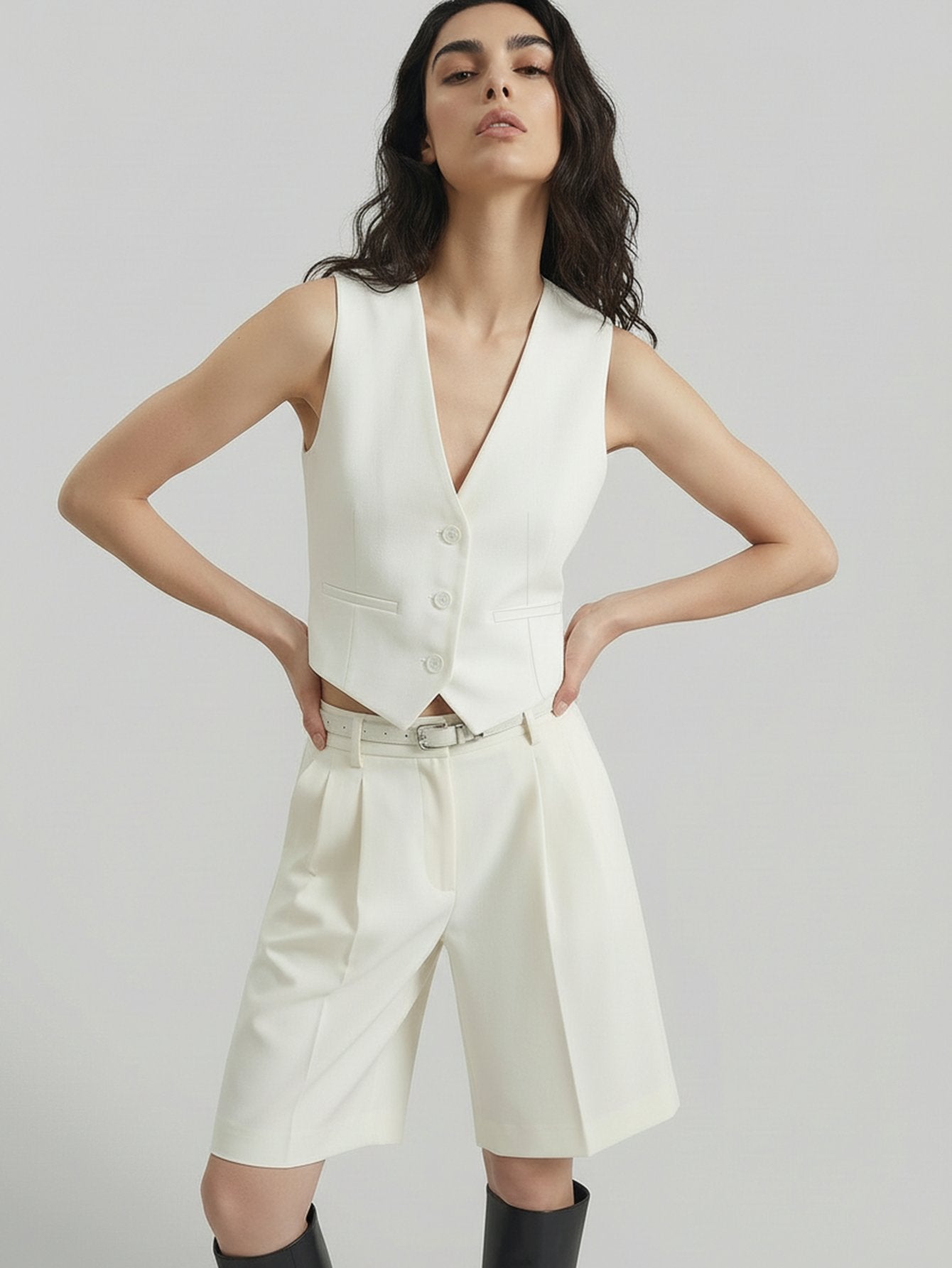 SAÏA V Neck Button Formal Vest-White