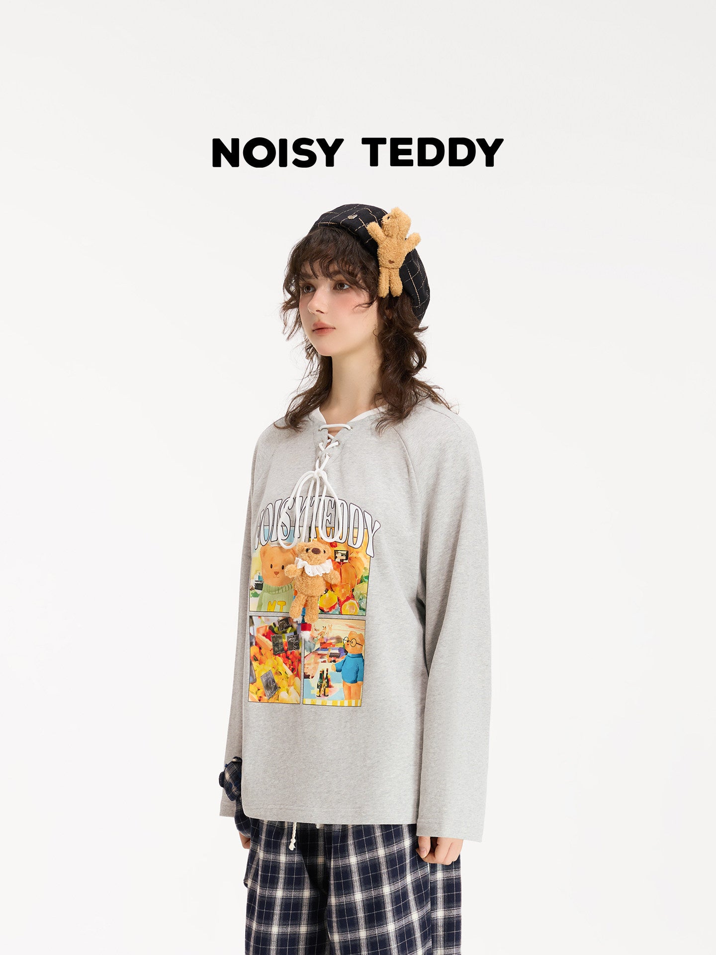 Graphic Lace Up Teddy Sweatshirt