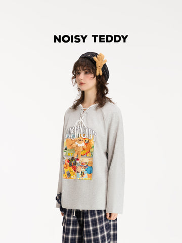 Graphic Lace Up Teddy Sweatshirt