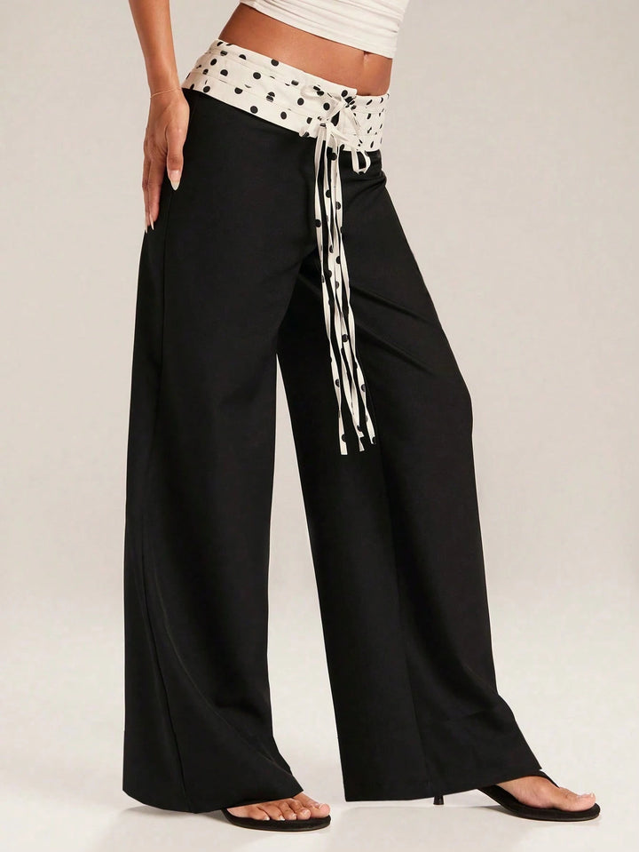 Polka Dot Foldover High Waisted Pants