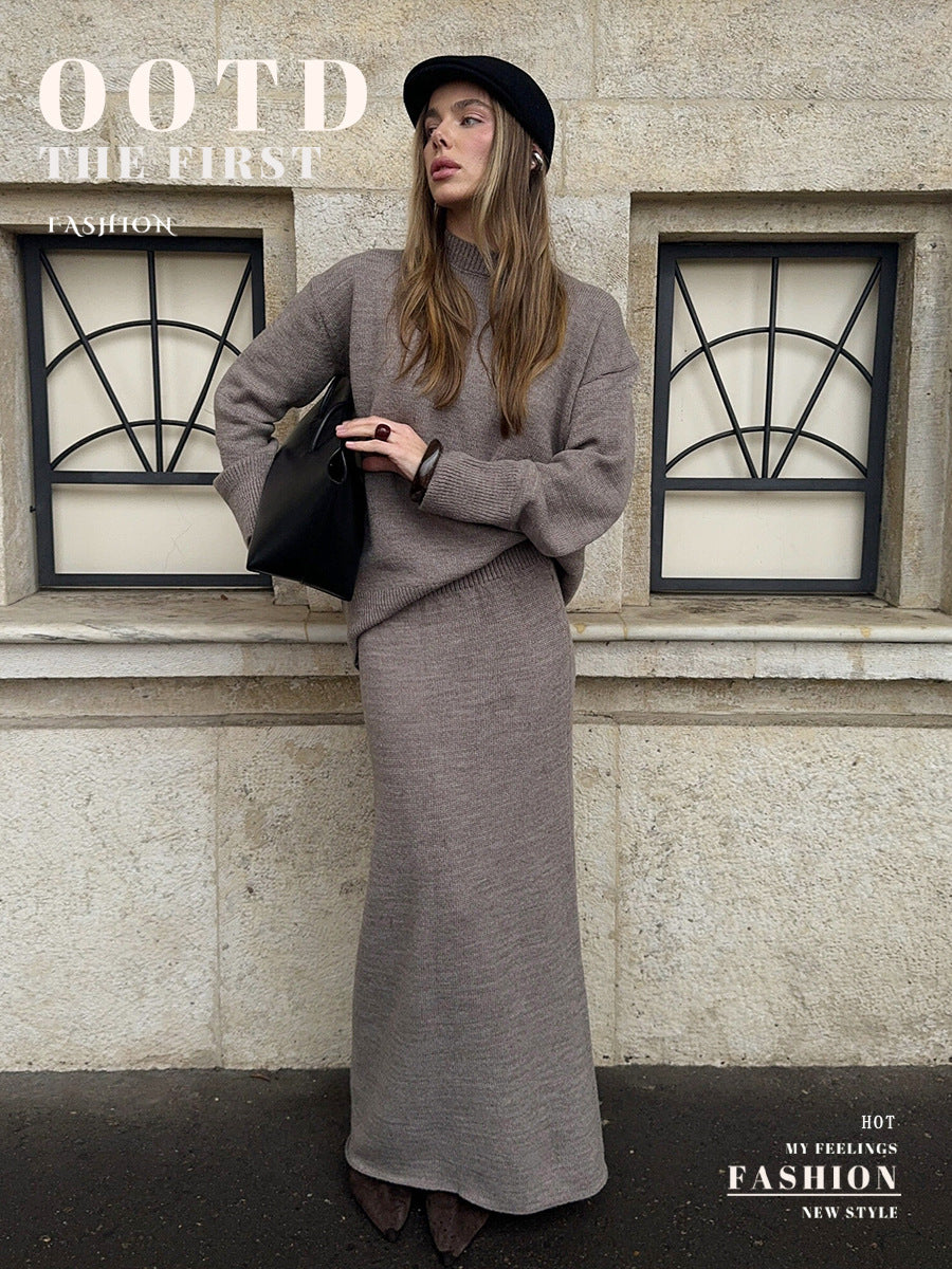 Cozy Ribbed Knit Maxi Skirt Set
