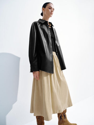 Urban Revivo Pull On A-Line Midi Skirts-Natural