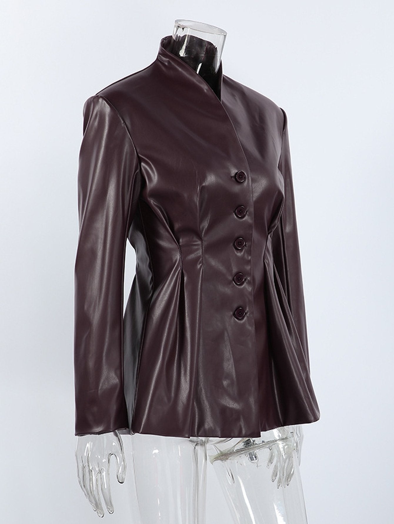 Tailored Cinched Waist Faux Leather Jacket