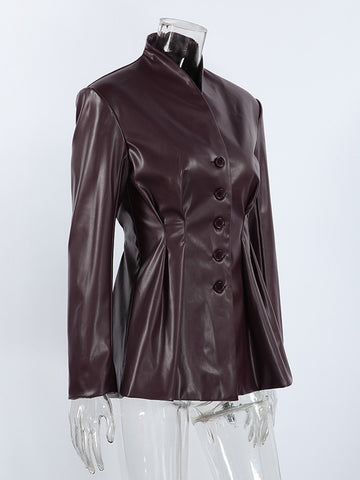 Tailored Cinched Waist Faux Leather Jacket