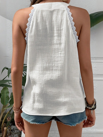 Lace Trim Textured Sleeveless Blouse