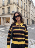 Oversized Striped Polo Collar Sweater