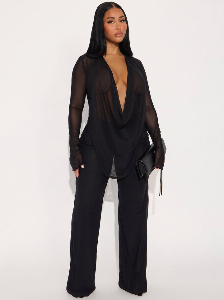 Sheer Draped Plunge Pants Set
