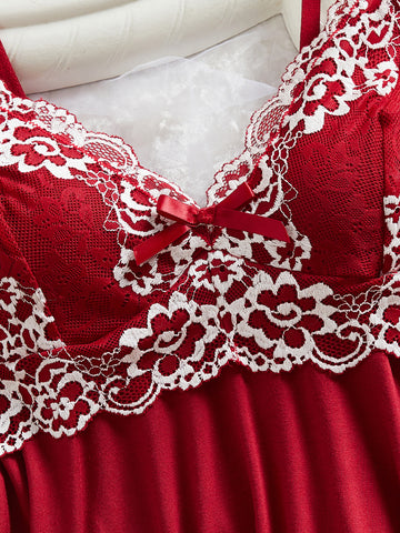 Floral Lace Trim Cami Pajama Set