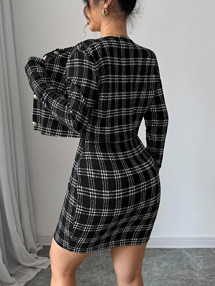 Chic Plaid Tweed Skirt Set