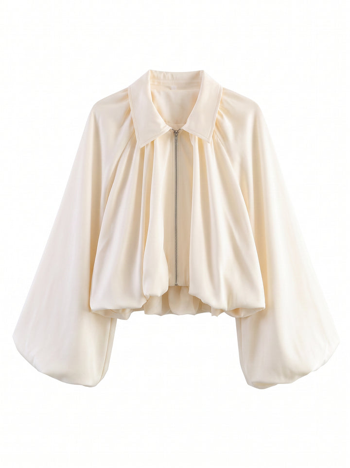 Oversized Balloon Sleeve Zip Up Jacket