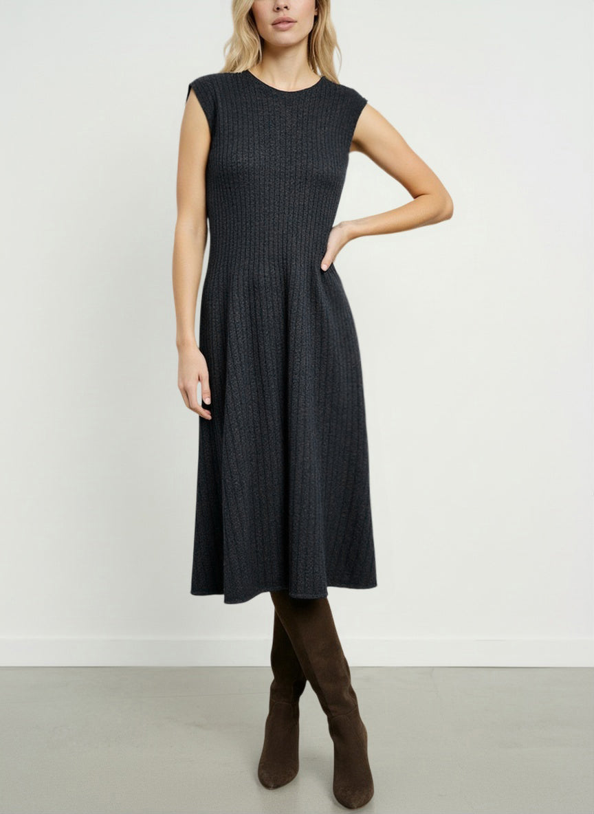 Solid Color Slim Fit Wool Knit Eleant Midi Dress-White