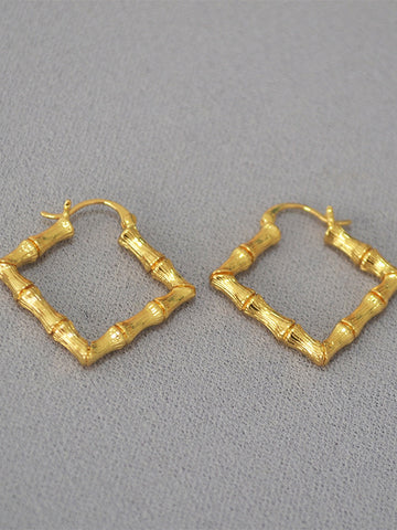 Gold Textured Bamboo Hoop Earrings