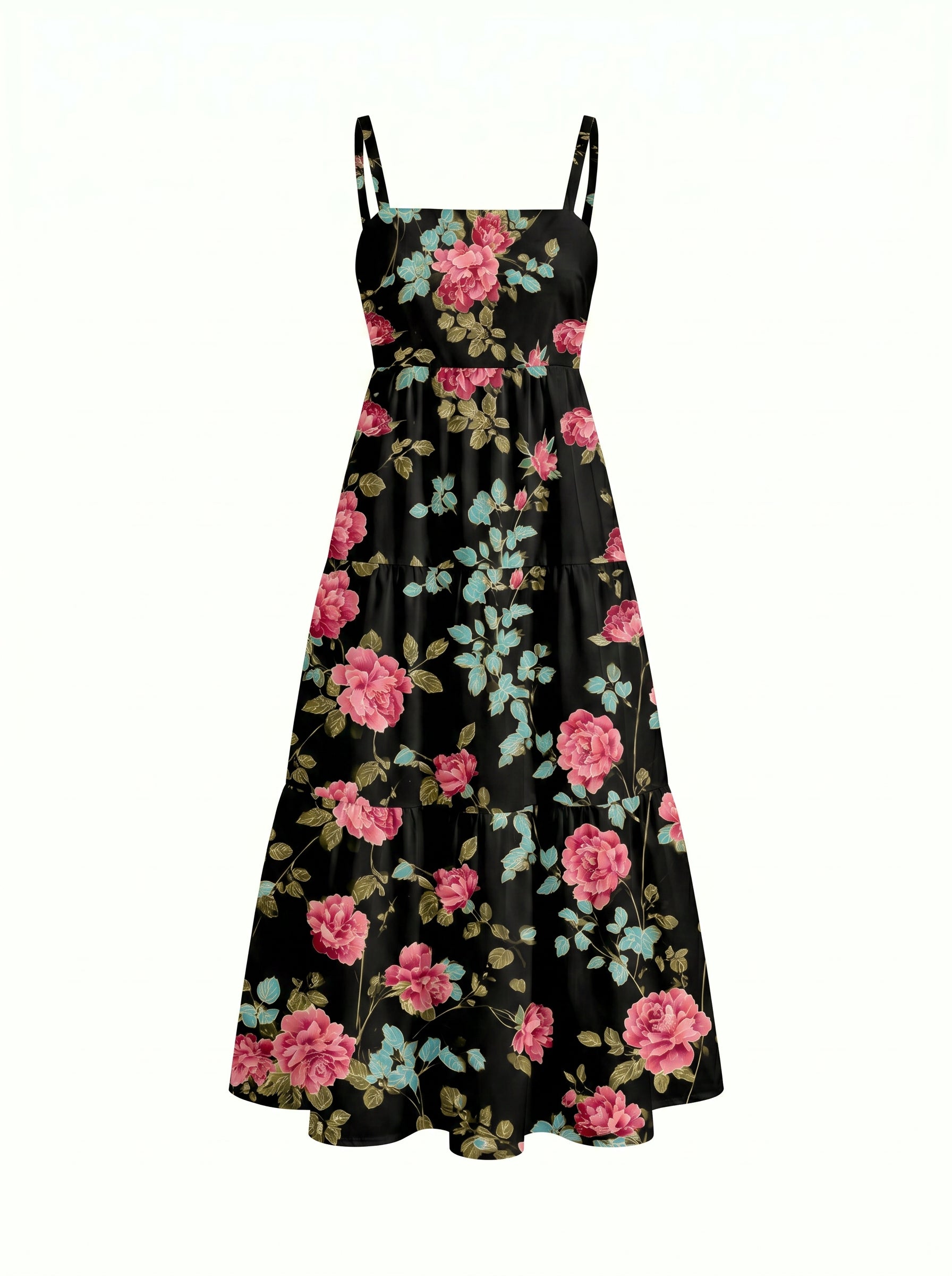 FLORA Floral Print Tiered Strap Midi Dress