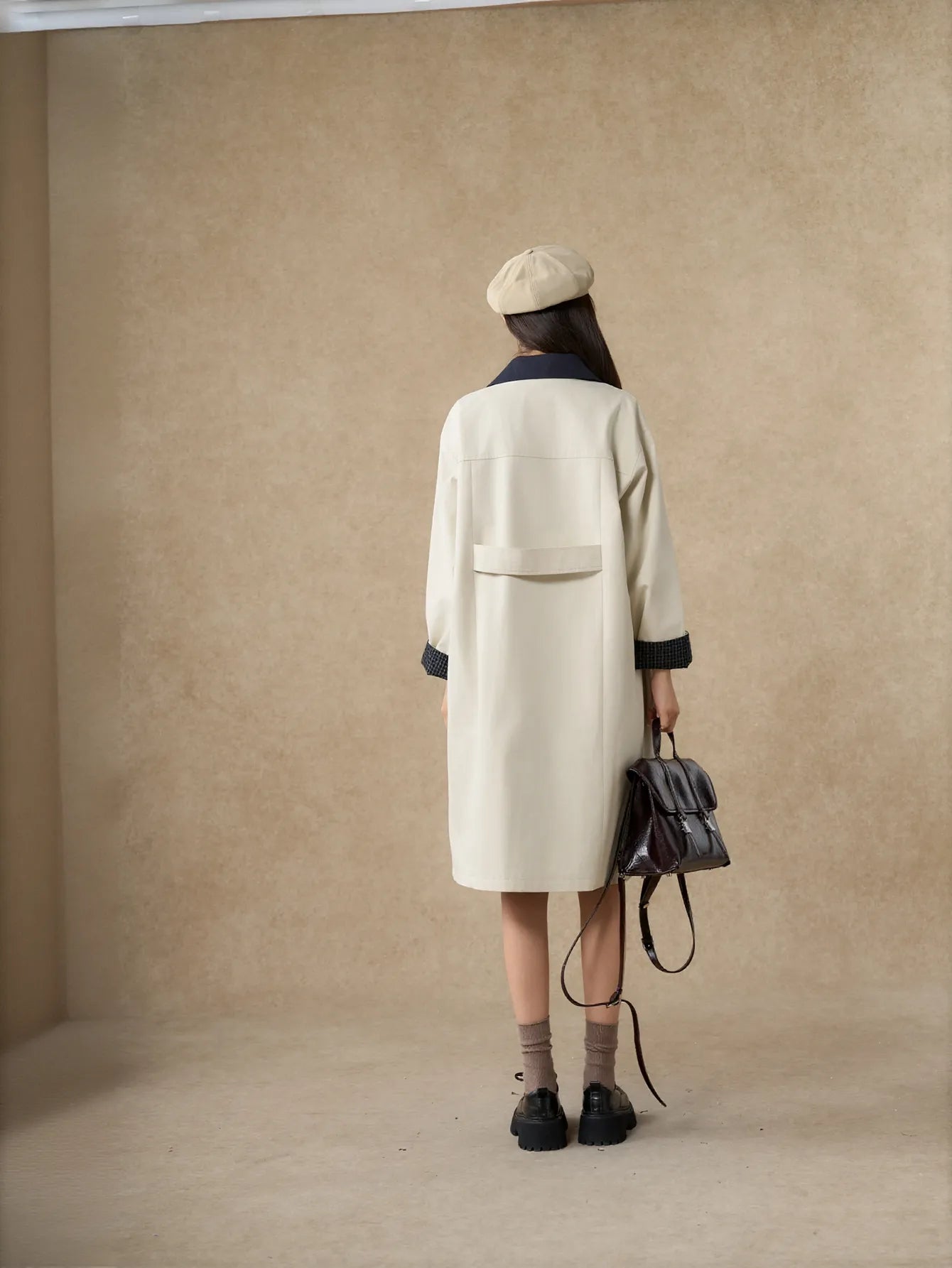 Classic Contrast Collar Trench Coat
