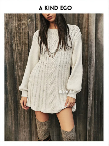 Cozy Cable Knit Mini Sweater Dress