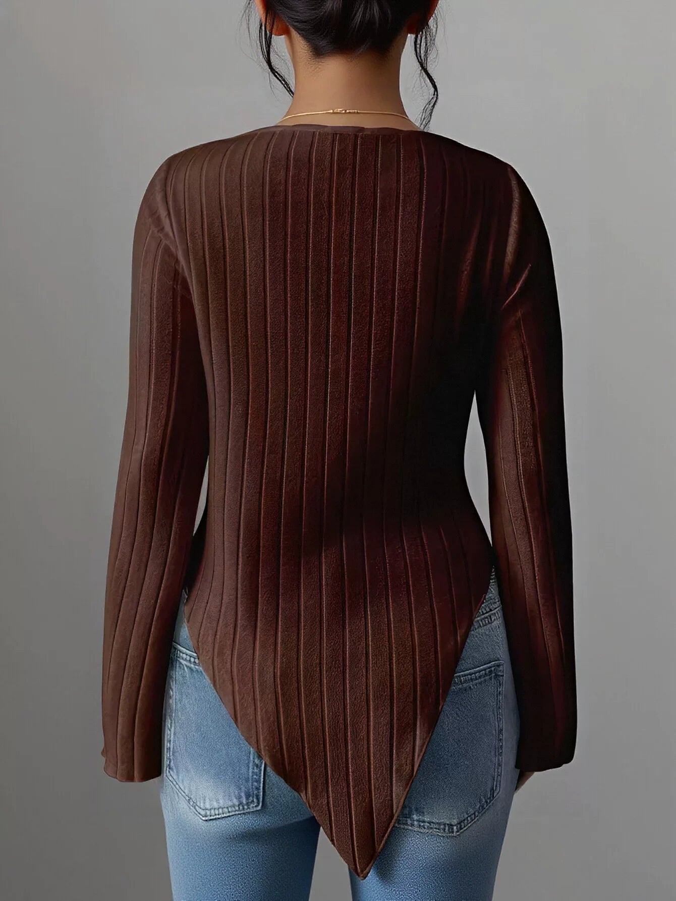 Ribbed Cowl Neck Flare Sleeve Top
