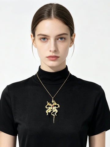 Elegant Bow Statement Pendant Necklace
