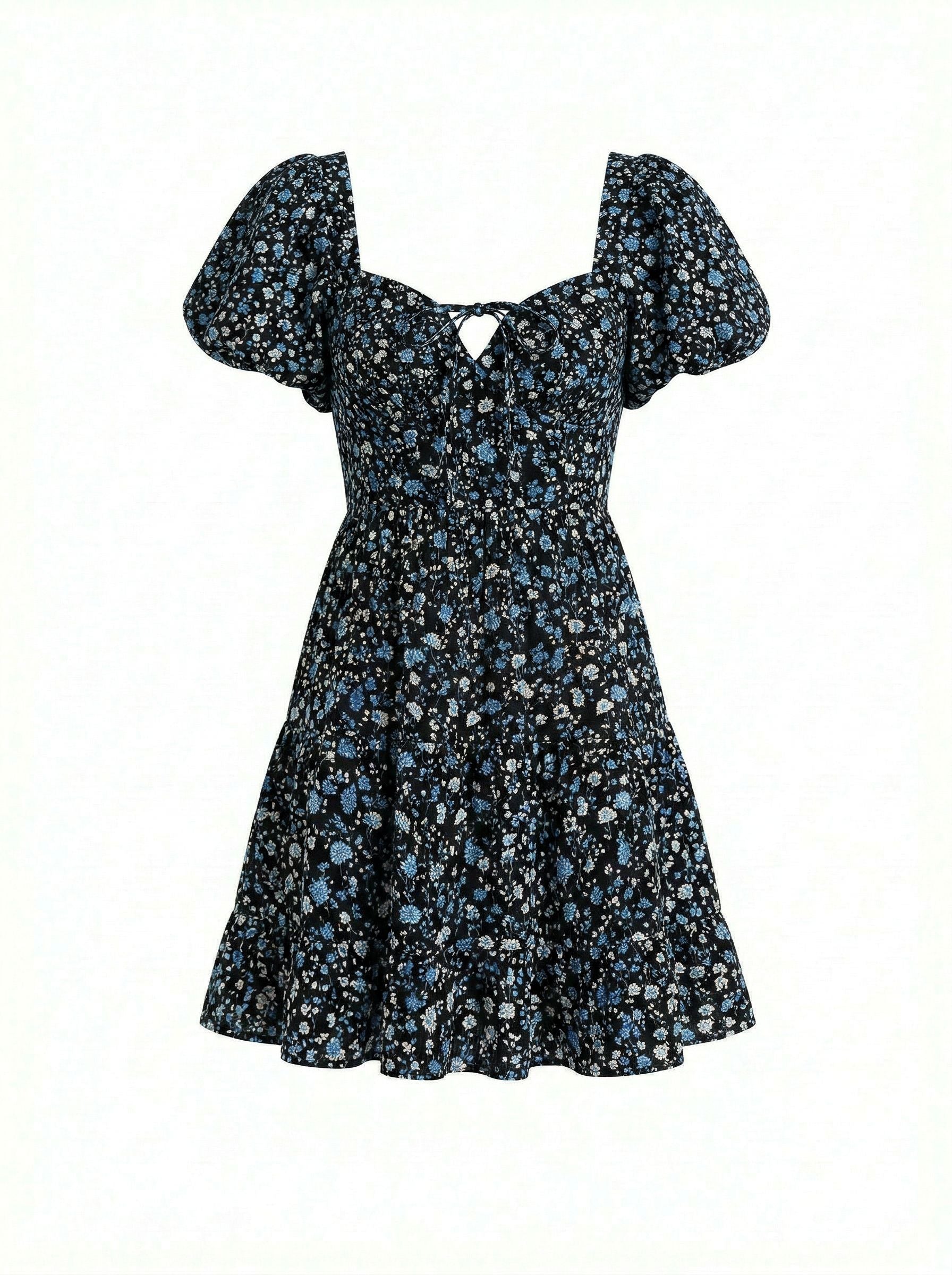 AYLA Floral Print Puff Sleeve Tiered Mini Dress