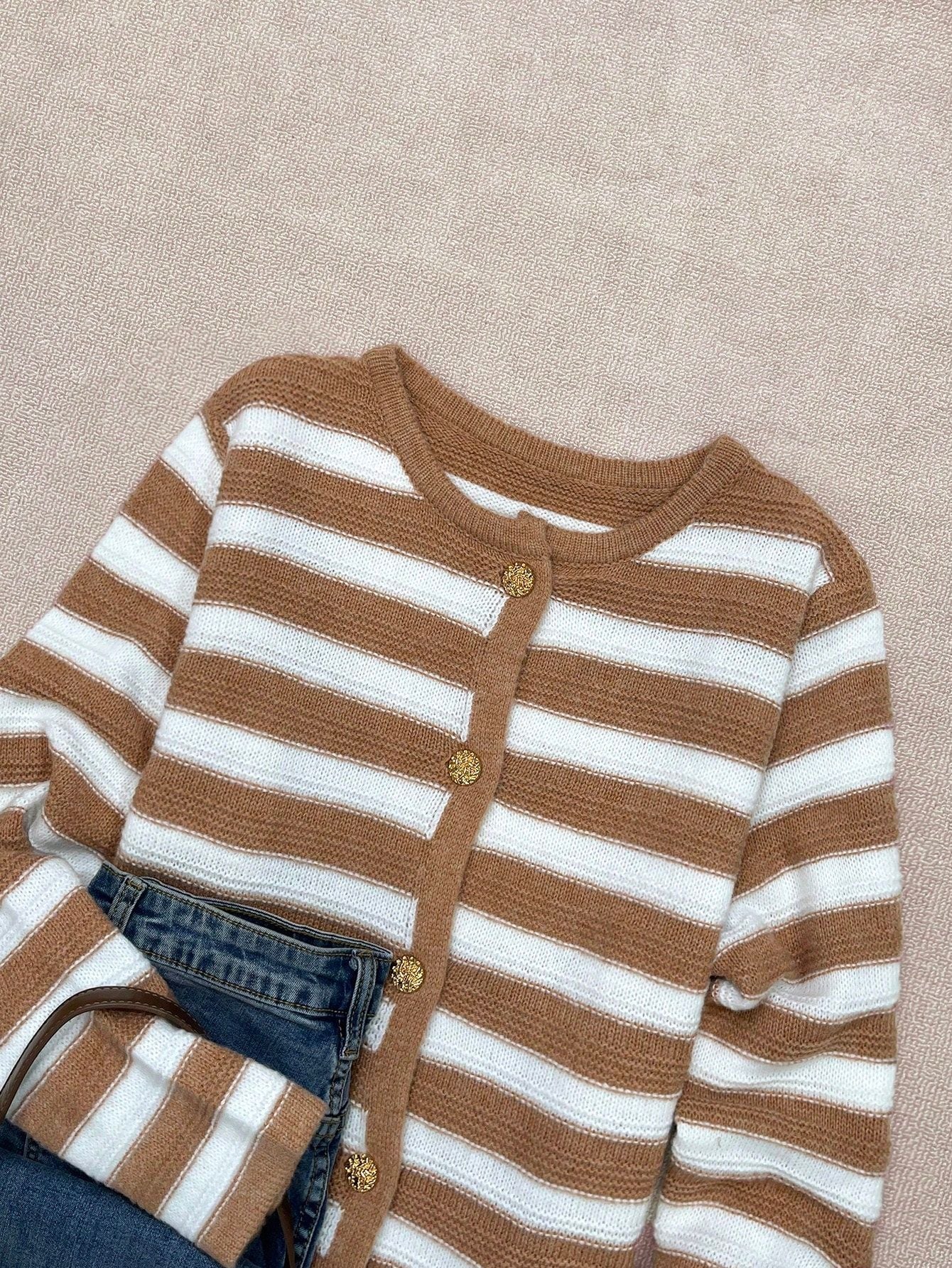 Striped Button Down Knit Cardigan