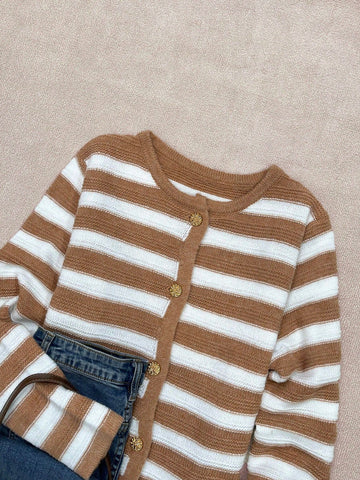 Striped Button Down Knit Cardigan