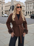 Faux Fur Trim Belted Coat
