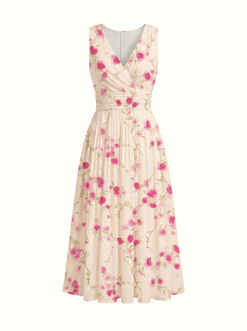 CORINNE
Floral Print V Neck A Line Midi Dress