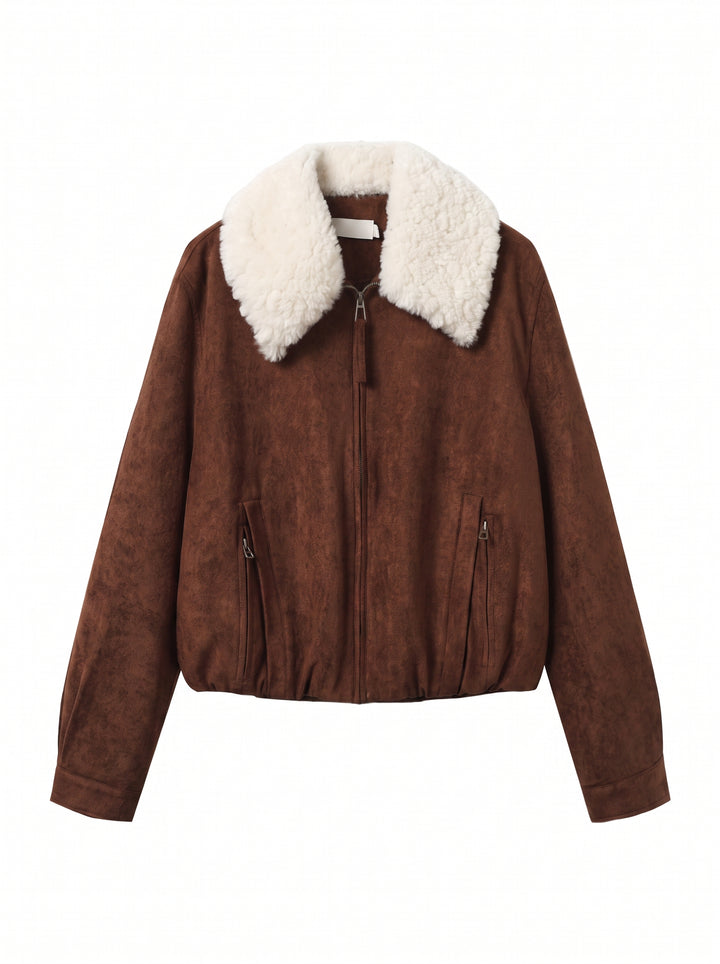Faux Suede Shearling Collar Jacket