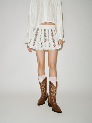 Urban Revivo Floral Embroidered Pleated A-Line Mini Skirts