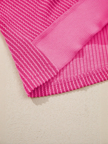 Ribbed Oversized Pink Crewneck T-Shirt