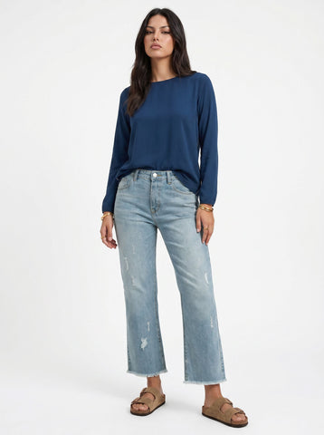 Distressed High Rise Raw Hem Jeans